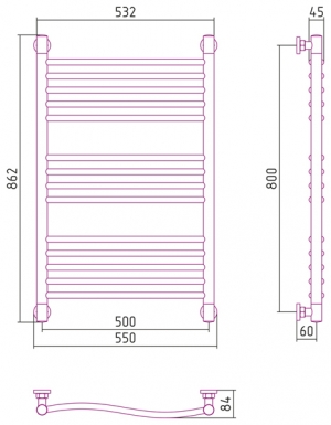 Полотенцесушитель водяной Сунержа Флюид+ 800x500